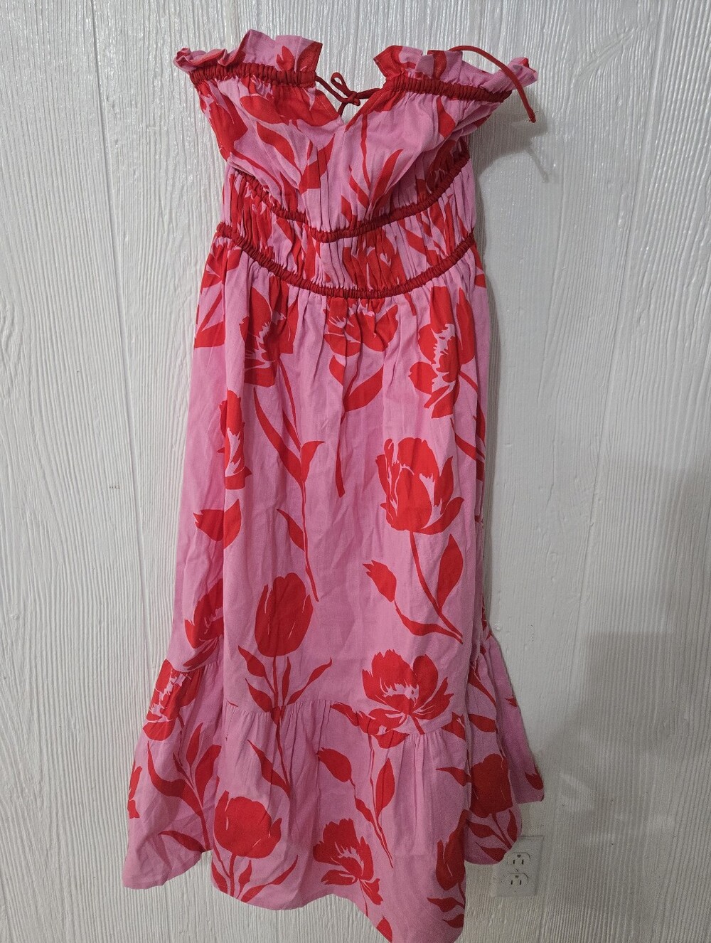 Girl Soul Strapless Red And Pink Floral Maxi Dress Size L 100% Cotton